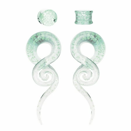 BodyJ4You 4PC Glass Ear Tapers Plugs 4G Green Glow Dark Handmade Gauges Piercing Jewelry