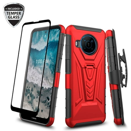 SPY CASE for Nokia X100 Case with Tempered Glass Screen Protector Hybrid Cover with Kickstand Phone Belt Clip Holster - Red