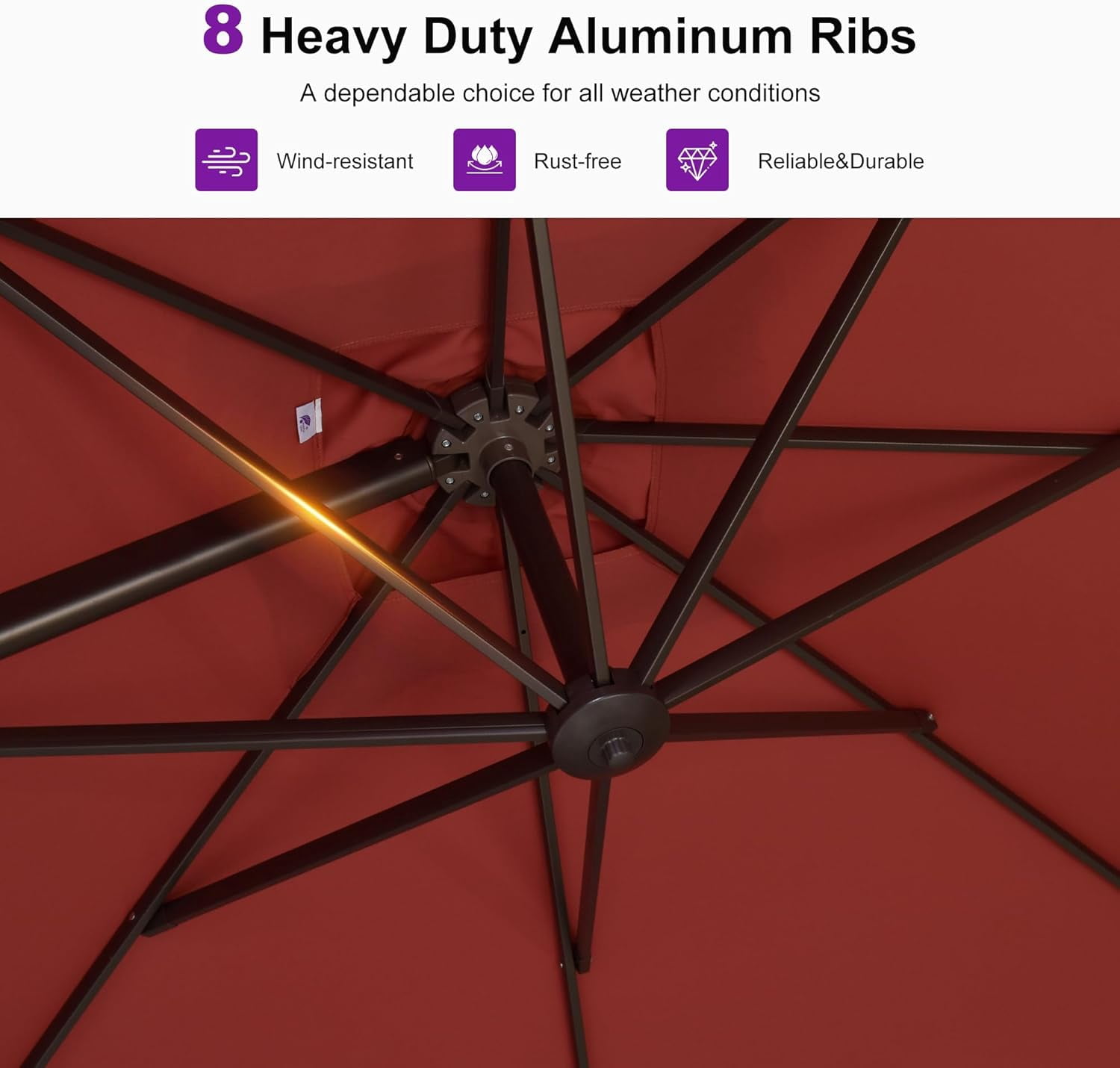 PURPLE LEAF OUTDOOR 8' X 8' Cantilever Patio Umbrella Antique Bronze Square Umbrella with 360° Rotation and Aluminum Offset Hanging Outdoor Umbrella for Pool Garden Backyard Deck, Brick Red