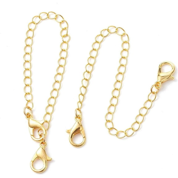 40Pcs Brass Curb Chains Extender End Chains with Double Zinc Alloy Lobster Claw Clasps Golden Necklace Extenders for Bracelet Necklaces Anklet Chain