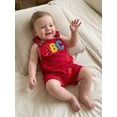 thumbnail image 6 of Yuemengxuan Toddler Boy Back to School Shorts Overalls Letter Apple Embroidery Sleeveless Jumpsuit, 6 of 9