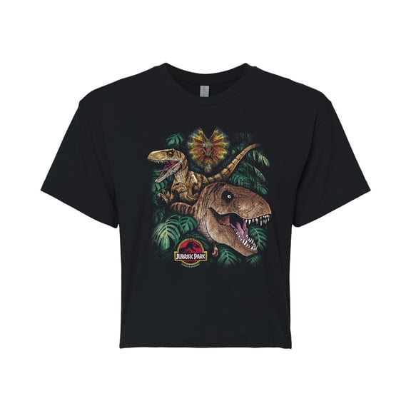 Jurassic Park - Dinosaur Collage - Juniors Cropped Graphic T-Shirt