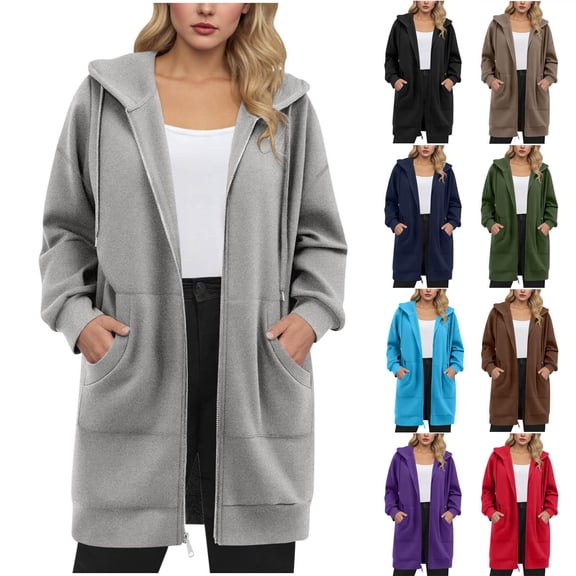 YGJTJYD Women's Extra Long Tunic Hoodies Plus Size Hooded Sweatshirts Loose Fit Long Sleeve with Pockets Solid Color Trendy Basic Work Travel Casual Tops