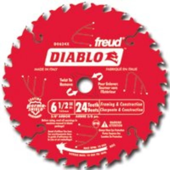 Diablo Circular Saw Blade, 6-1/2" D x 0.04" T, 24 Teeth, 0.04" Arbor Freud