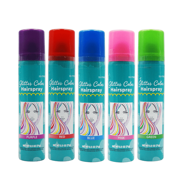 Glitter Color Hair Spray 24 Cans Case 2.5 oz , 5 Colors Assorted