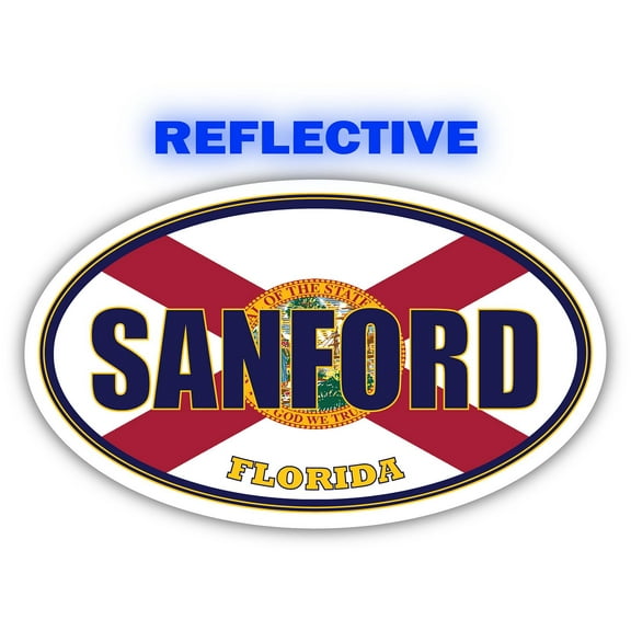 Sanford City Florida State Flag | FL Flag Seminole County Oval State Colors Reflective Sticker Car Decal 3x5 inches