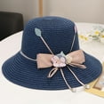 thumbnail image 4 of Straw Hats for Women with Ribbon Bowknot Flower Decor Faux Pearls Pendant , Womens Wide Brim Sun Hat, Summer Beach Garden Tea Party Sun Protection Hat, 4 of 7