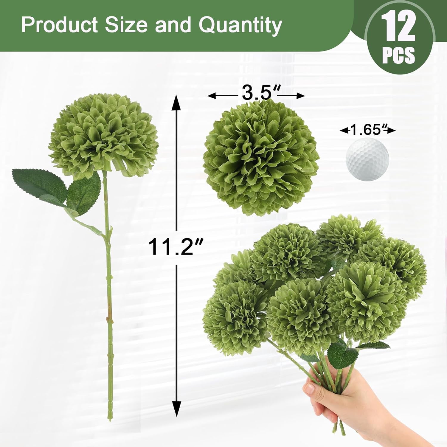 Artificial Chrysanthemums Flowers Ball Flowers, Fake Mums Flowers Green Silk Flowers for Home Decor Indoor Floral Arrangement St Patricks Day Table Centerpiece (, Green)