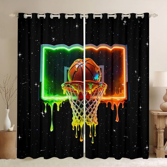 jejeloiu Basketball Sport Game Black Out Curtains,Galaxy Starry Sky Curtains Pack of 2 (42x63 Each) For Boys Kids