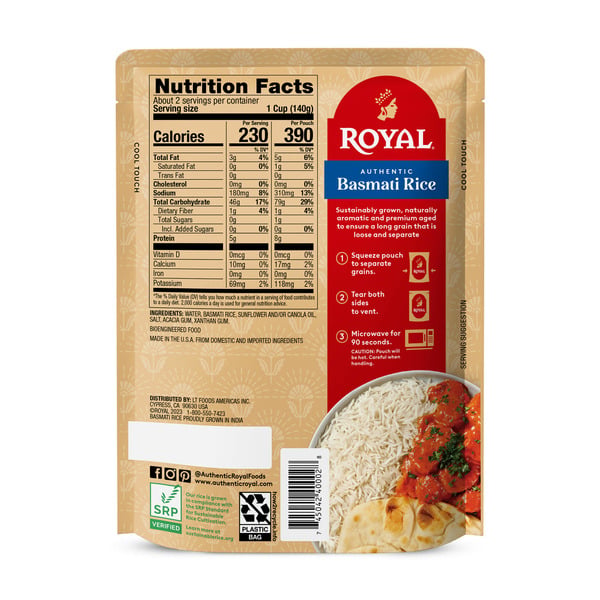 thumbnail image 4 of Royal Ready to Heat Microwave Rice White Basamati Flavor 8.5 oz (Pack of 2), 4 of 4