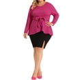 thumbnail image 2 of Agnes Orinda Women's Plus Size Tops Belted Knot Tie V Neck Long Sleeve Casual Knit Blouse 3X Hot Pink, 2 of 6