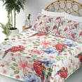 thumbnail image 3 of Ambesonne Colorful Fitted & Top Sheet Set with Shams, Parrots Iris and Roses, Multicolor, 3 of 5