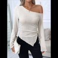 thumbnail image 4 of Top de Punto Ajustado con Hombros Descubiertos Y2K para Mujer, Top Asimétrico de Larga Acampanada Albaricoque XXL, 4 of 9