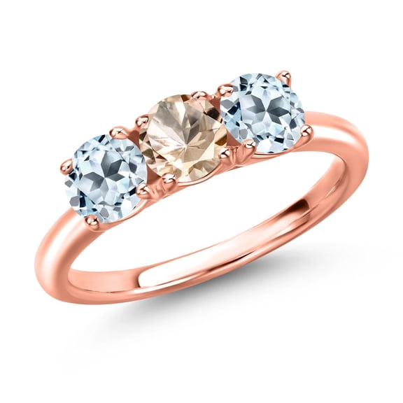 Gem Stone King 18K Rose Gold Plated Silver Peach Morganite and Sky Blue Topaz Engagement Ring for Women | 1.80 Cttw | Round 5MM | Gemstone October Birthstone | Size 6