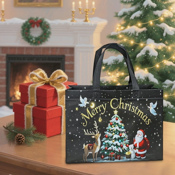 Antqov Extra-Large Christmas Gift Bags 13x10x7" Reusable Non-Woven Tote Bag with Handles Christmas Decoration for Xmas Holiday Party Home Supplies Gifts