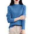 thumbnail image 4 of ManxiVoo Women's Ribbed Knit Turtleneck Sweater Long Sleeve Pullover Basic Top for Fall 2025 Versatile Layering Piece M Size Blue, 4 of 7
