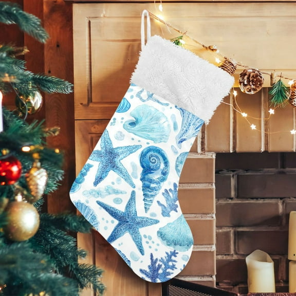RMDQTR Christmas Stockings for Xmas Gifts - Large Size Festive Holiday Decor for Family Ocean-inspired Sea Creatures Pattern