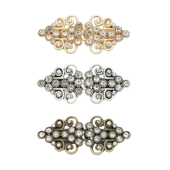 Uxcell Cloak Clasp Set, 3Pcs Alloy Vintage Sweater Clips with Rhinestone, Style 2