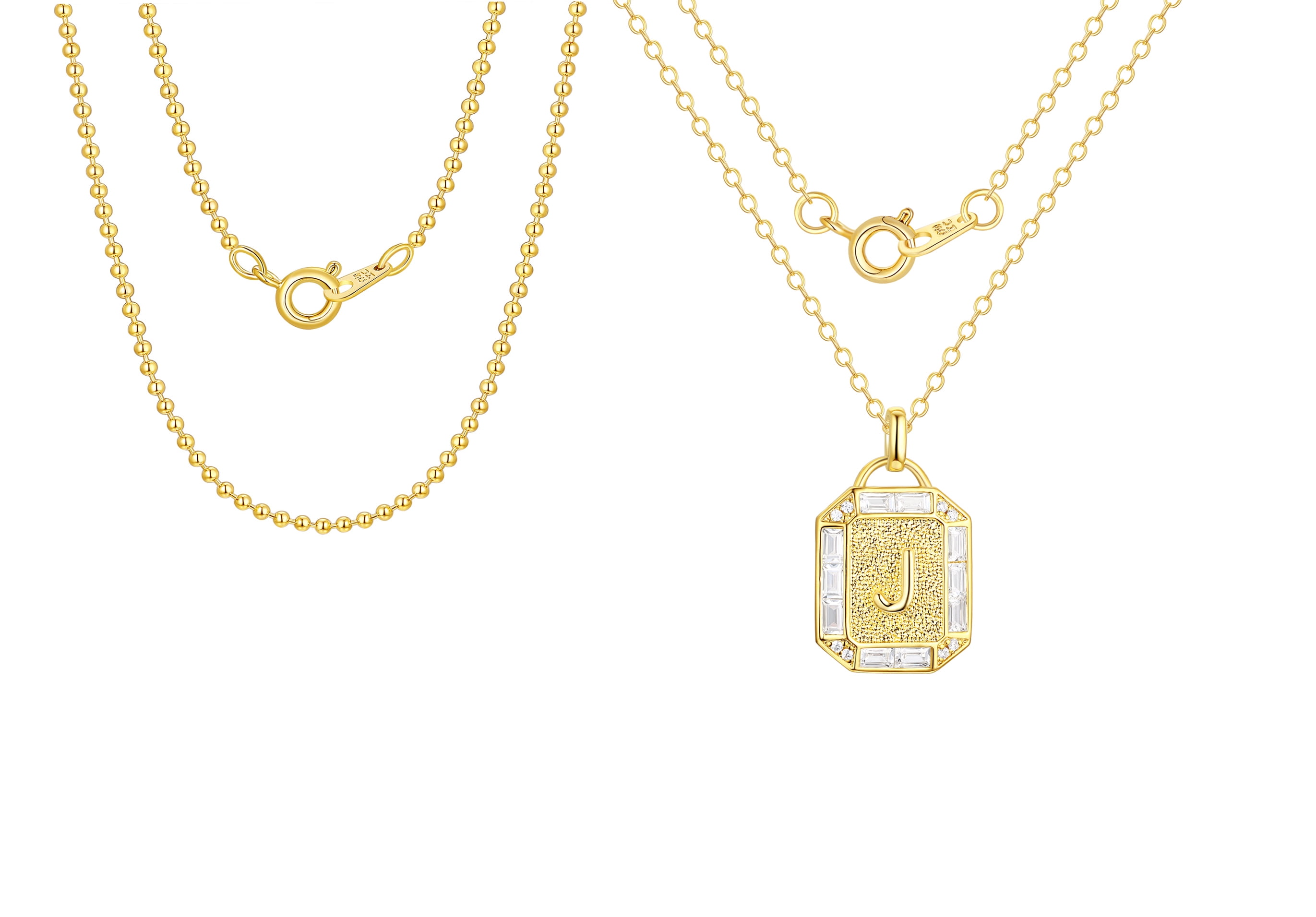 Adult 14KT Gold Flash Plated Initial Double Necklace Set with Simulated Diamonds