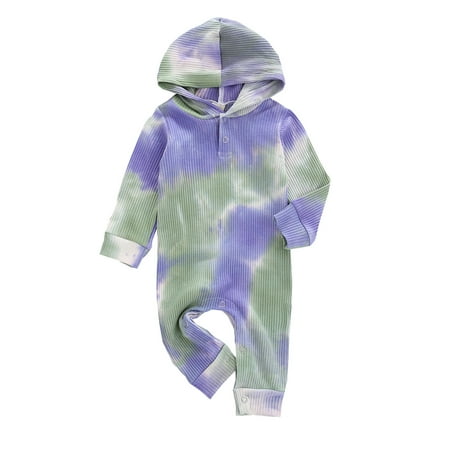 

Mikilon Newborn Baby Boys Girls Colorful Rainbow Tie-Dye Hooded Romper Jumpsuit Clothes Infant Onesies Girls 3-6 Months Blue on Sale