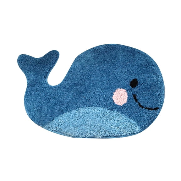 Blue Bathroom Rugs Whale Bath Rug Cute Non Slip Mat Washable Microfiber Terry Water Absorbent Farmhouse Floor Mat for Boys Girls Kids, 18x31 Inches