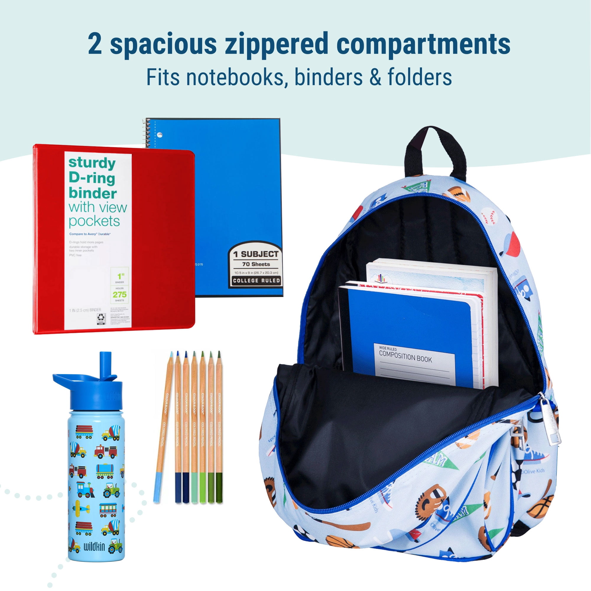 Wildkin Kids 15 Inch School and Travel Backpack for Boys and Girls (Game On Blue)