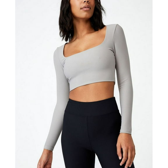 Cotton On Women’s Curve Quinn Square Neck Long Sleeve Top, Gray, 14