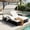 Beige, variant on Steel Frame Double Sun Lounger 5-Position Reclining Patio Daybed with Canopy & Hidden Side Tables, 400 lbs/Seat for Pool Garden Backyard, Blue