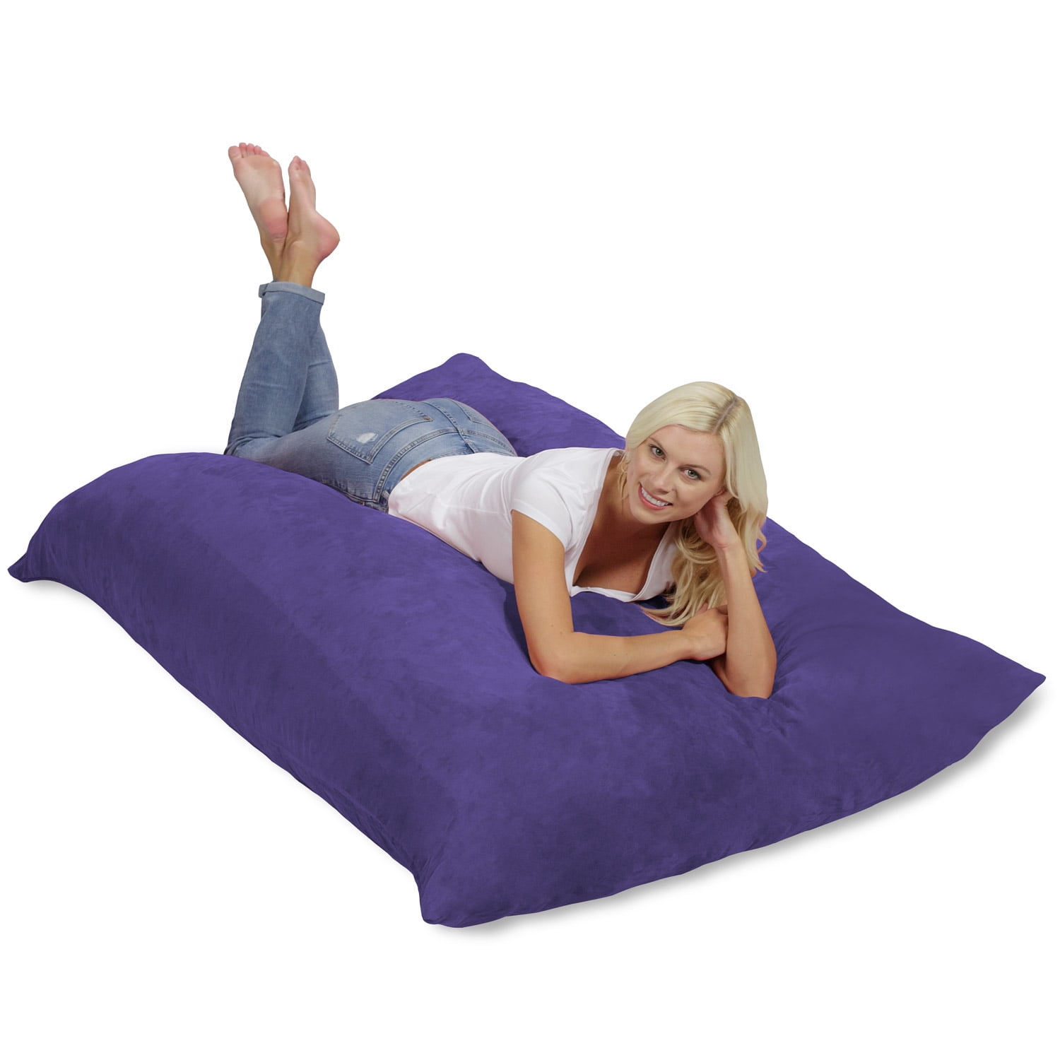 Chill Sack Bean Bag Pillow, Memory Foam Lounger with Microsuede Cover, Kids, Adults, 7.5 ft, Purple