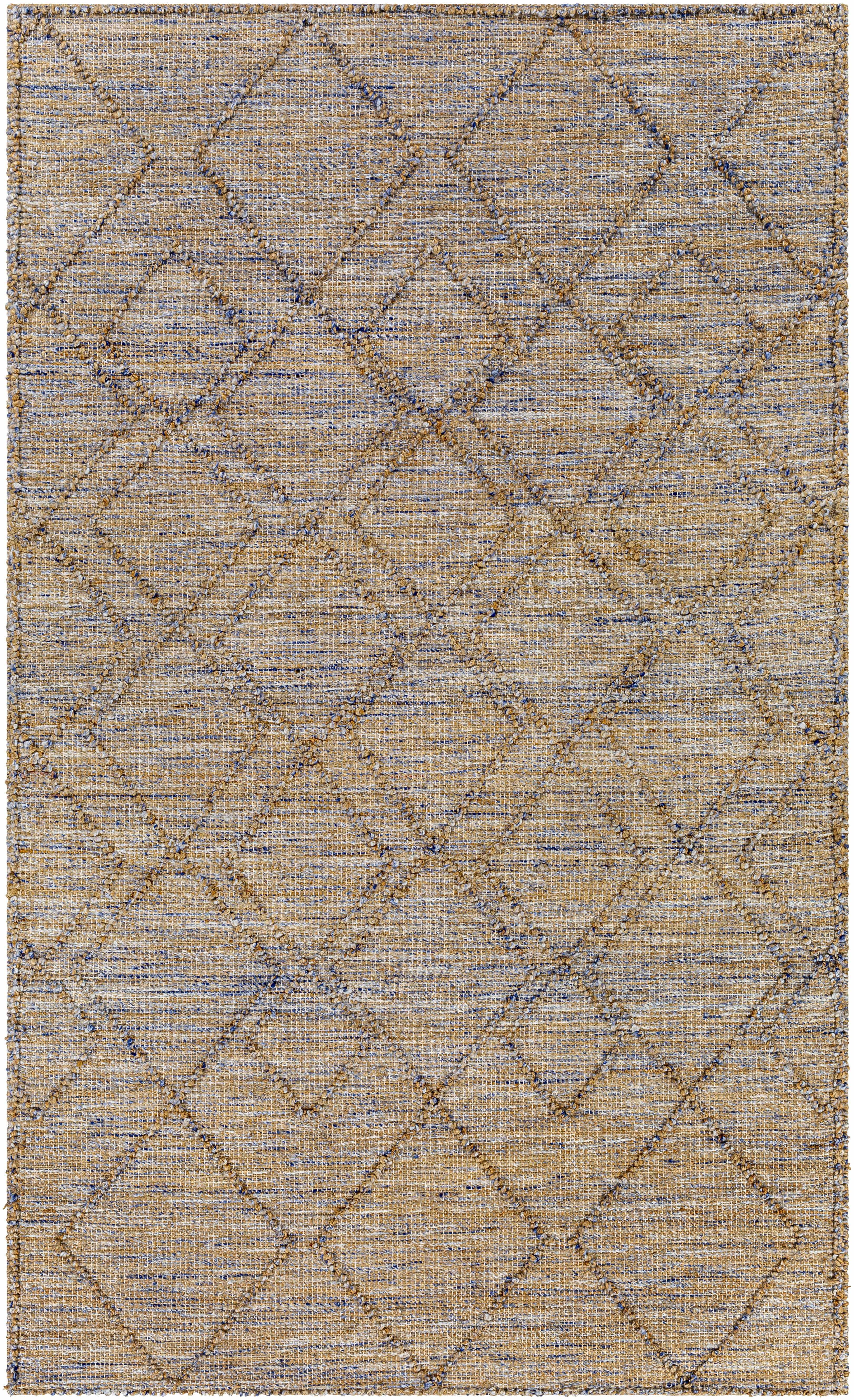 Hauteloom Schonbrunn Jute Living Room, Bedroom Area Rug - Geometric Diamond Lattice Trellis - Bohemian Transitional Boho Tribal Modern - Tan, Navy, Pale Blue, Beige, Brown - 2' x 3'
