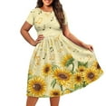 thumbnail image 3 of SCRAWLGOD Music Sunflowers Dresses for Women Dress Summer Casual Dress Midi Length Breathable Skater Dress with Sleeves Round Neck Women's Dresses Casual Size 3XL for Picnic, 3 of 7