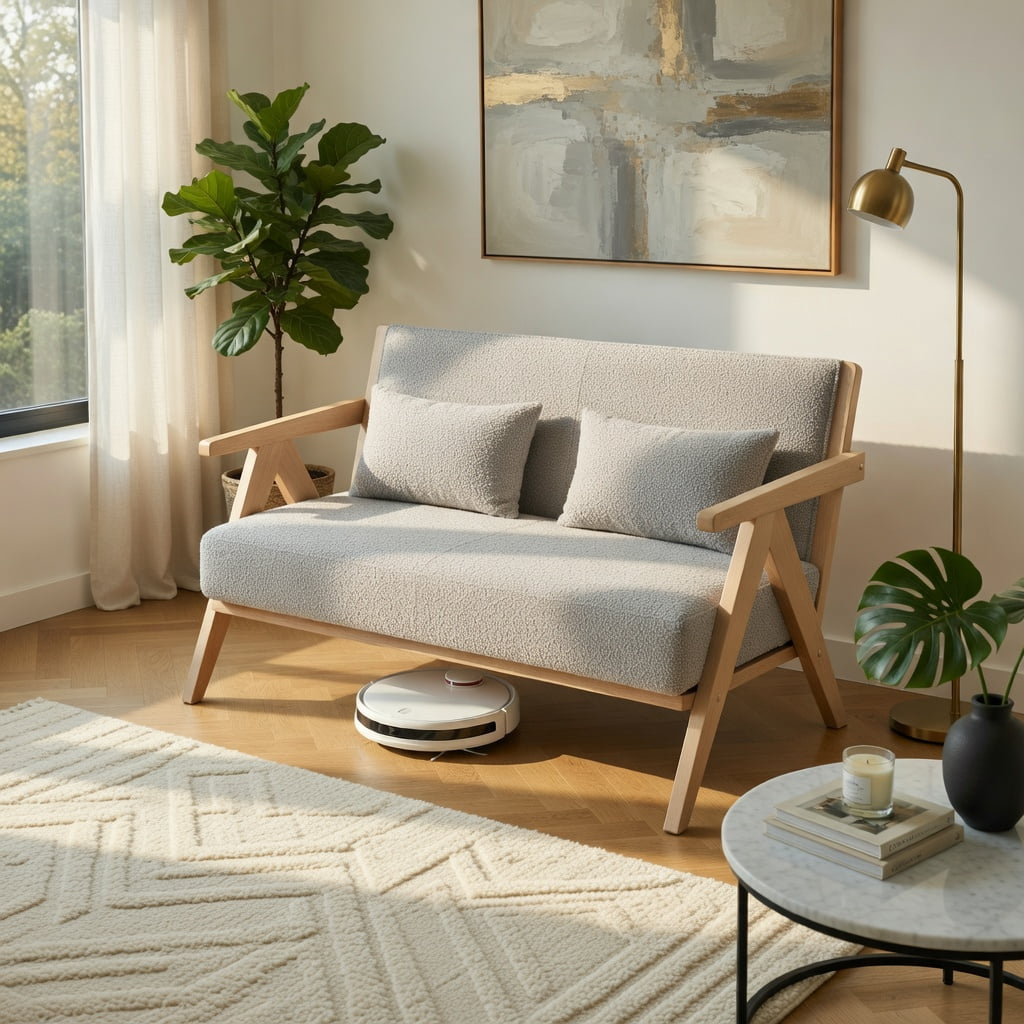 Hommoo Compact Loveseat Sofa, Chenille Fabric Rubber Wood Frame, Pocket Spring Cushion, 43" W, 500 lb Capacity, Gray