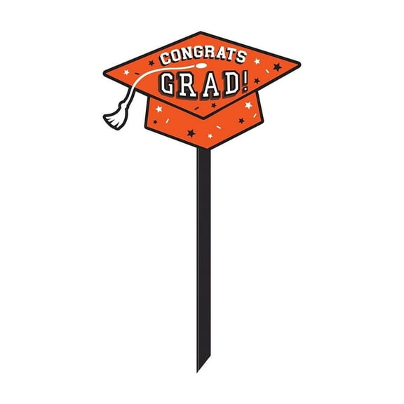 Orange "Congrats Grad" Lawn Sign - 9.75" x 13.6" (1 Pc.) - Perfect Graduation Celebrations & Decorations