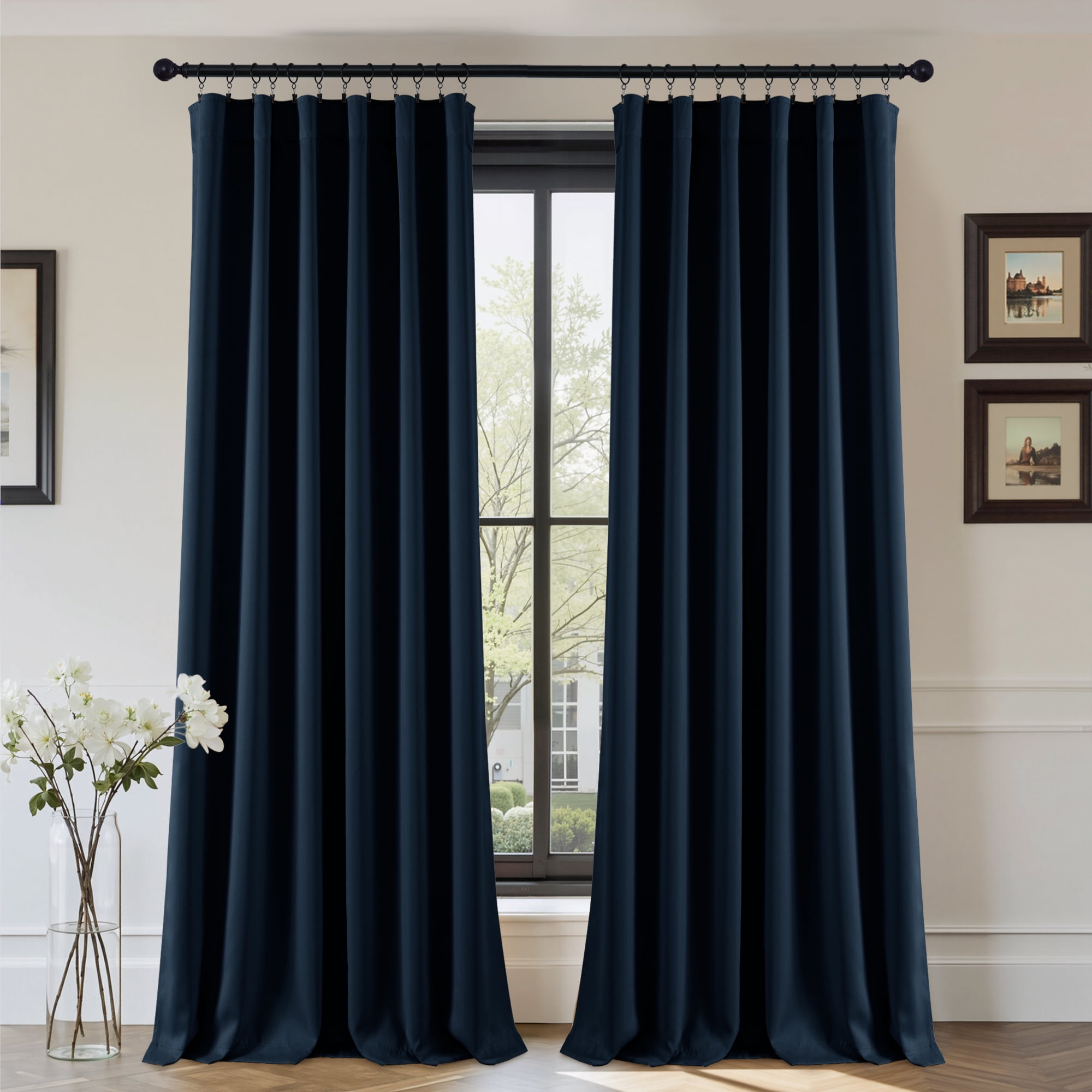 StangH Navy Blue 100% Blackout Curtains 96 inches Long, Back Tab Energy Smart Drapes Soundproof Light Blocking Treatments for Bedroomm/Nursery/Office/Living Room, 2 Panels