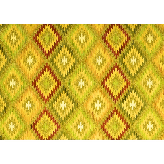 Ahgly Company Machine Washable Indoor Rectangle Southwestern Yellow Country Area Rugs, 2' x 4'