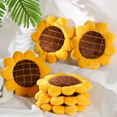 

6 Pcs Fall Sunflower Floor Pillow Kids Back to School Gift Throw Pillow Yellow 3D Plush Chair Cushion Reversible Party Favor Classroom Decorative Mat Flower Shaped Chair Pad 15