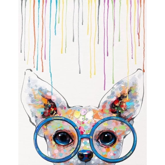 Mirrored polka dot Chihuahua dog poster with inner frame, suitable for living room lounge corner / bedroom bedside cozy dog theme soft furnishing decoration 12x16in
