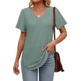 thumbnail image 4 of Fantaslook Eyelet Womens Tops Short Sleeve Dressey Casual Blouses V Neck Work Shirts Summer Basic Tees, 4 of 9