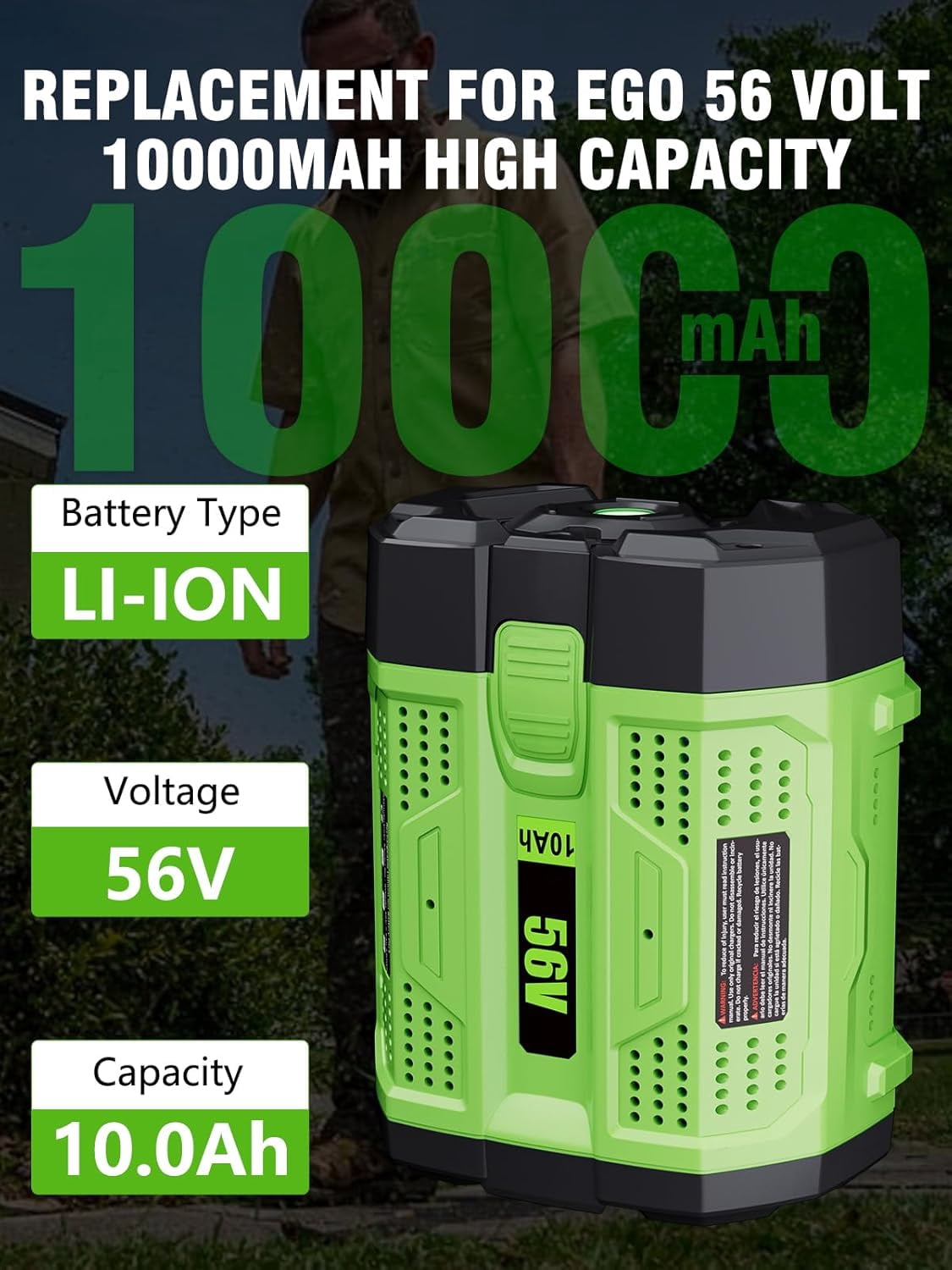 4Pack 56 Volt 10000mAh for EGO Battery High Capacity Replacement for EGO Battery 56V 10Ah Lithium ion BA5600T BA1400T BA4200T BA2240 BA2800 BA2800T Compatible with EGO All 56V Power Tool and Chargers