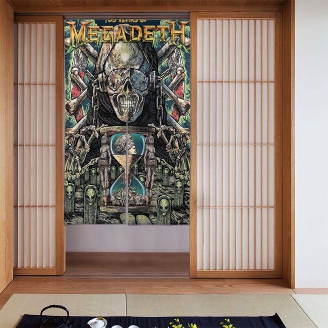 Cortina de puerta semiopaca con patrón de patchwork de dos piezas Megadeth, cortinas opacas decorativas para dormitorio, sala de estar, decoración de habitación de niños, 34 x 56 pulgadas, tamaño