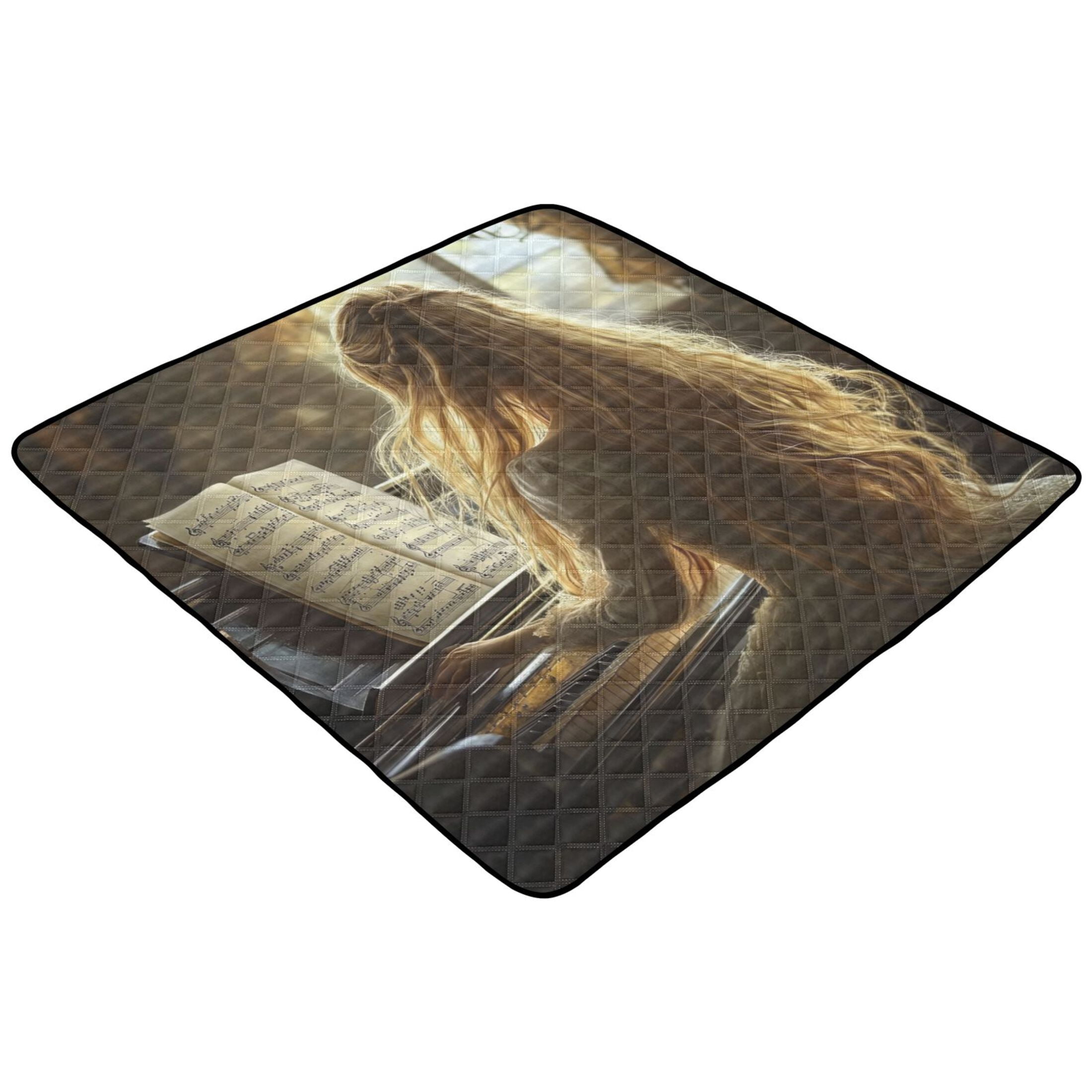 WOBOGO Blonde Lass Playing The Piano Baby Playmats Extra Large Waterproof Rollable Activity Pads for Toddlers 50×50inch