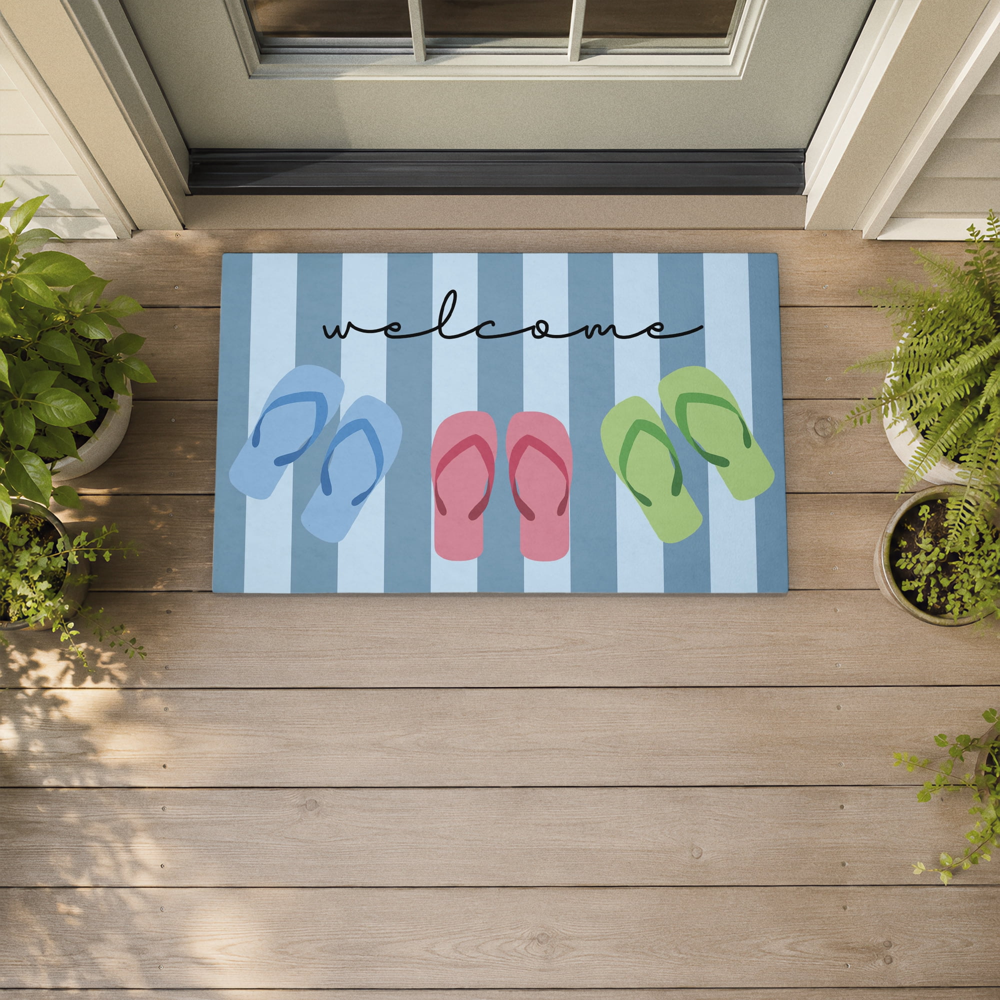 Stupell Industries Striped Summer Welcome Printed Outdoor Door Floor Mat, design by Lil' Rue