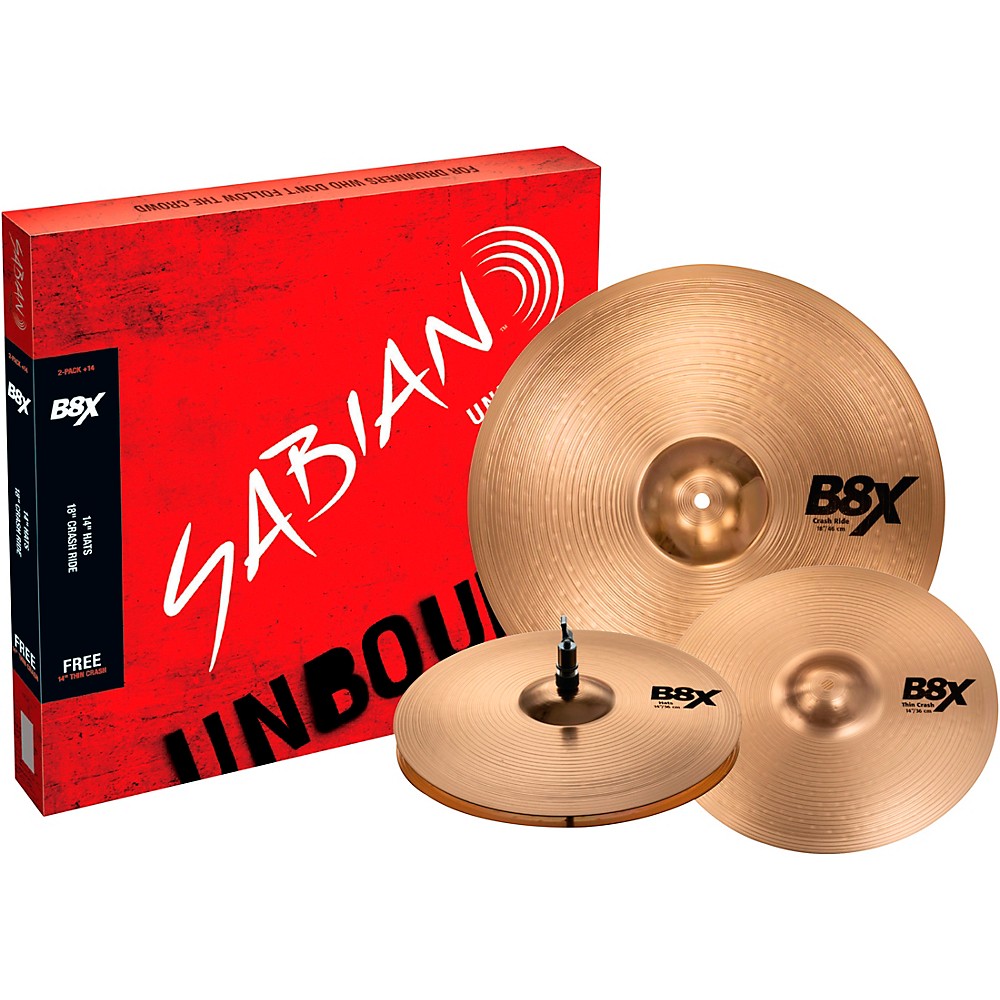 Sabian B8X Performance Set with 14" HiHats, 18" Crash Ride and Free 14