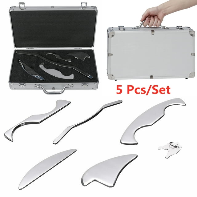 5Pcs IASTM Myofacial Graston Gua Sha Muscle Scraper Tool Steel Soft Tissue Set