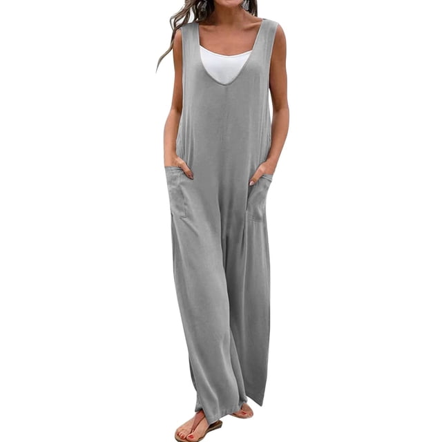 Bowake Combinaison Sans Manches à Col en V pour Femmes, Gris