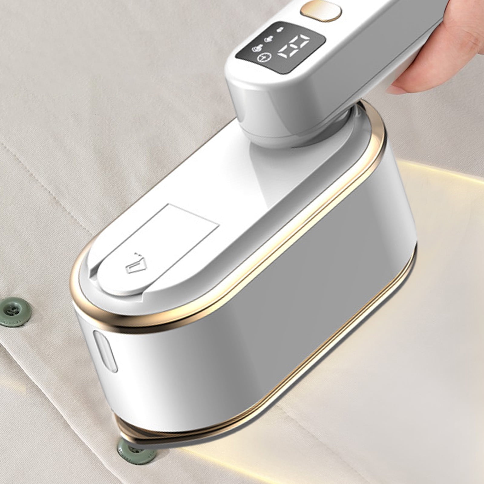 Tuphregyow Foldable Mini Travel Iron for Clothes, Handheld Garment Steamer with Ironing and Steaming Functions, Portable Fabric Wrinkle Remover for Home and Travel White