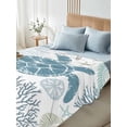 thumbnail image 4 of Blue Turtle Coastal Twim XL Size Flat Sheet, Wrinkleproof & Fadeproof Cooling Flat Bed Sheet Only, Summer Beach Nautical Coral Breathable Soft Bedding Top Sheets 66 x 102 Inches, 4 of 8
