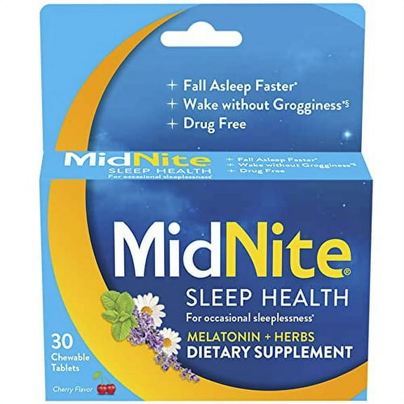 MidNite Sleep Cycle Support – Back to Sleep Low Dose, 1.5 mg Melatonin with Soothing Herbal Blend, Cherry Flavor, 30 Quick Melt Tablets, Drug-Free