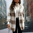 thumbnail image 5 of Hueook Womens Jacket Flannel Shirt Women Winter Coat Long Sleeve Plaid Faux Shearling Oversized Jacket Khaki 3X, 5 of 5