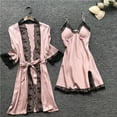 thumbnail image 5 of Summer Savings Clearance! Dezsed Silk Pajamas Set for Women Four Piece Summer Lingerie Sets Silk Lace Robe Dress Sleepwear Nightdress Pajamas Set Pink XXXXXL, 5 of 6